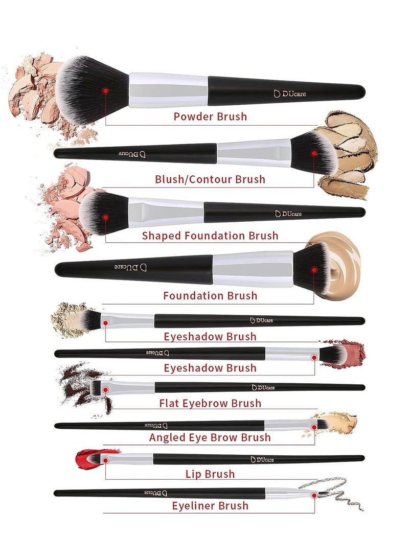 DUcare - Makeup Brushes with Bag 10Pcs Travel Makeup Brushset Women Gift Premium Kabuki Foundation Blending Brush Face Powder Blush Concealers Eye Shadows with Case - Image 1
