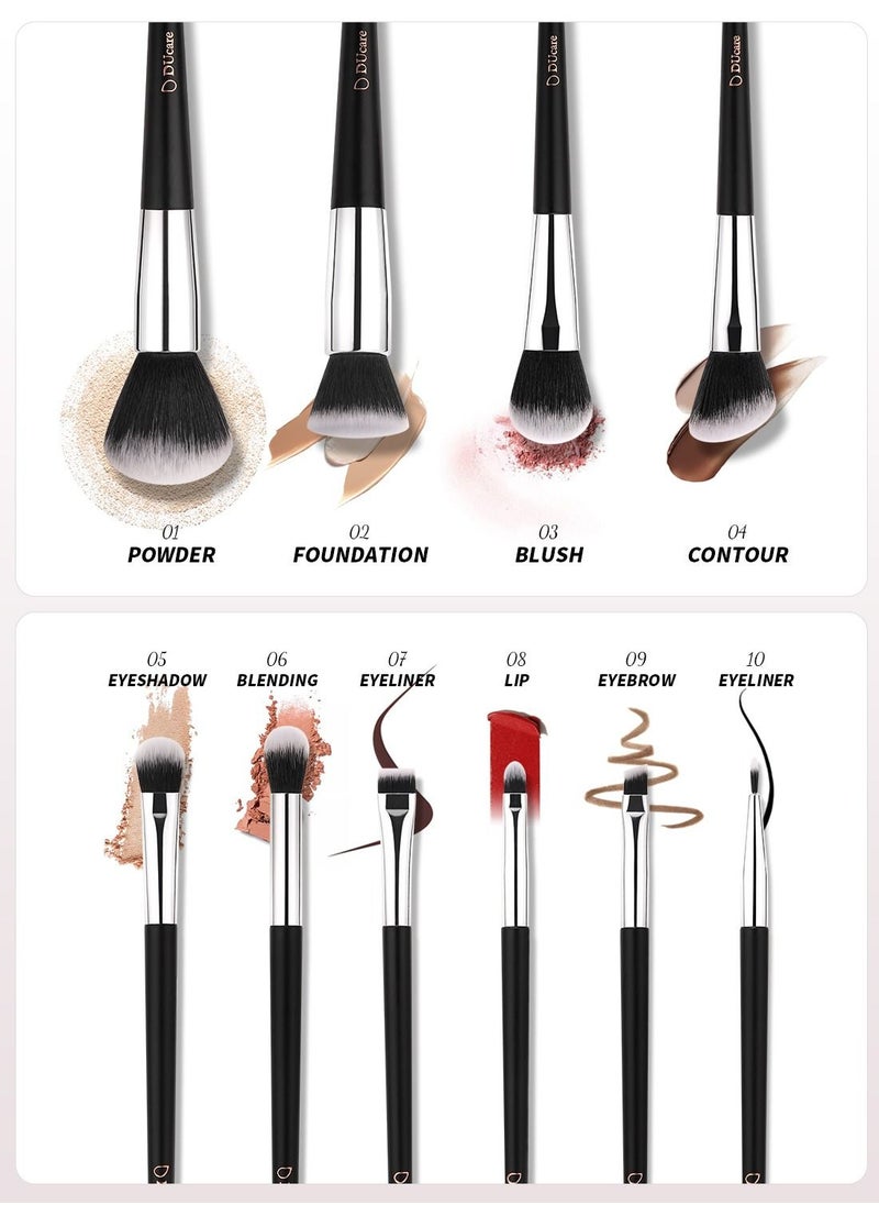 DUcare - Makeup Brushes with Bag 10Pcs Travel Makeup Brushset Women Gift Premium Kabuki Foundation Blending Brush Face Powder Blush Concealers Eye Shadows with Case - Image 1