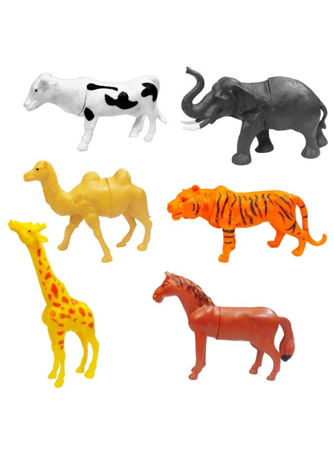 VGRASSP 6 Pcs Wild and Farm Animal Toy Figure for Kids - Pretend Play Toy Set for Your Little Kids - Jungle Animals, Educational Toy, Birthday Return Gift for Boys and Girls - Multicolor - Image 1