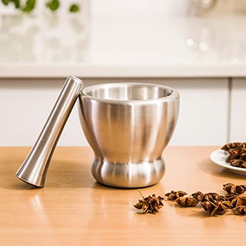 AASHRO MALL®Stainless Steel Spice Mortar and Pestle Khal Musli khalbatta Okhli Masher Grinder Crusher Set - Image 1
