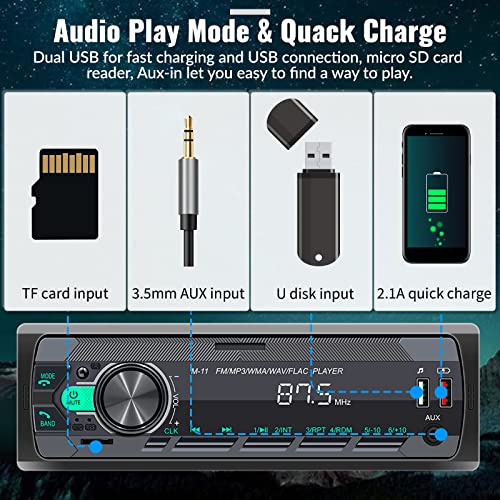 UNITOPSCI Single Din Car Stereo Bluetooth 5.0 Multimedia Audio Receiver, Push to Talk Assistant, Hands-Free Call Voice Control, MP3/FM/AUX in/USB/TF Input APP Control LCD Digital Display - Image 5