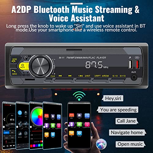 UNITOPSCI Single Din Car Stereo Bluetooth 5.0 Multimedia Audio Receiver, Push to Talk Assistant, Hands-Free Call Voice Control, MP3/FM/AUX in/USB/TF Input APP Control LCD Digital Display - Image 3