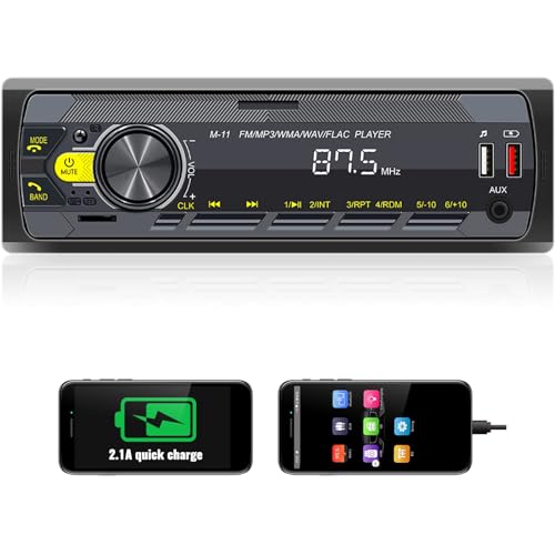 UNITOPSCI Single Din Car Stereo Bluetooth 5.0 Multimedia Audio Receiver, Push to Talk Assistant, Hands-Free Call Voice Control, MP3/FM/AUX in/USB/TF Input APP Control LCD Digital Display - Image 1