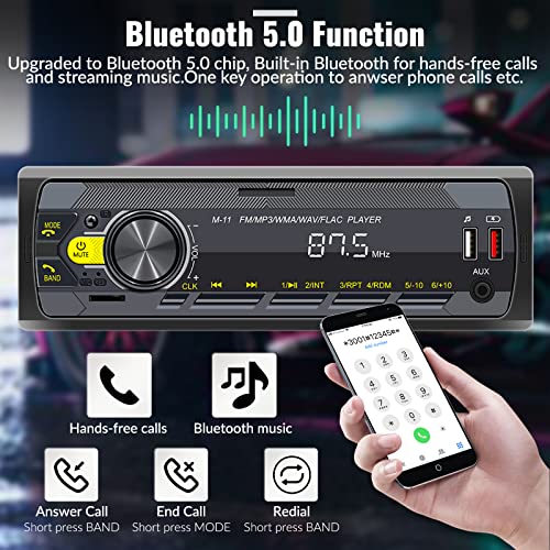 UNITOPSCI Single Din Car Stereo Bluetooth 5.0 Multimedia Audio Receiver, Push to Talk Assistant, Hands-Free Call Voice Control, MP3/FM/AUX in/USB/TF Input APP Control LCD Digital Display - Image 2