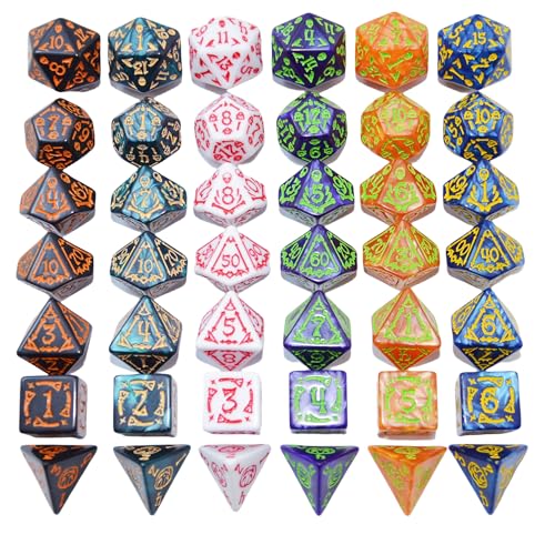 SmartDealsPro DoubleColors Polyhedral Dice Sets with Pouches for DD DND RPG MTG Dungeon and Dragons Table Board Roll Playing Games D4 D6 D8 D10 D D12 D20 6Color Retro Sets - Image 5