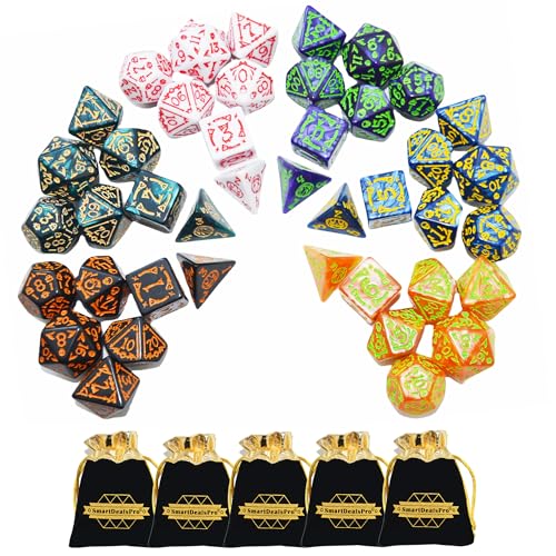 SmartDealsPro DoubleColors Polyhedral Dice Sets with Pouches for DD DND RPG MTG Dungeon and Dragons Table Board Roll Playing Games D4 D6 D8 D10 D D12 D20 6Color Retro Sets - Image 1