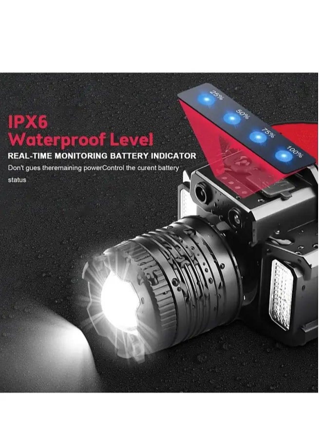 LED Headlamp, Rechargeable Head Light, 360° Adjustable Angle Headlight with 5 Modes Ipx6, Waterproof, Motion Sensor, Headlight for Fishing, Camping, Hiking - Image 3