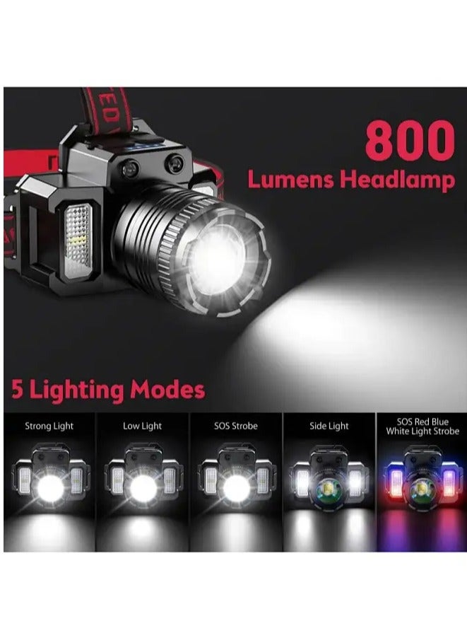 LED Headlamp, Rechargeable Head Light, 360° Adjustable Angle Headlight with 5 Modes Ipx6, Waterproof, Motion Sensor, Headlight for Fishing, Camping, Hiking - Image 4