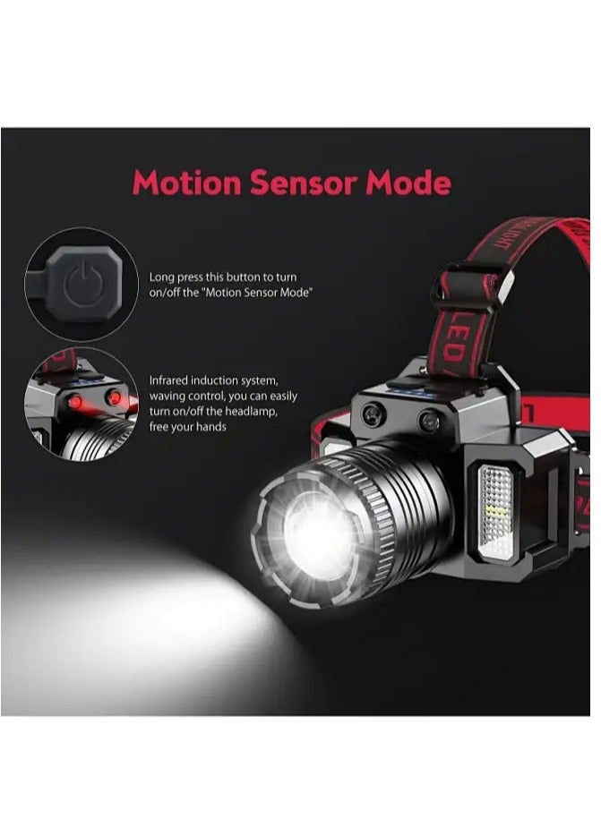 LED Headlamp, Rechargeable Head Light, 360° Adjustable Angle Headlight with 5 Modes Ipx6, Waterproof, Motion Sensor, Headlight for Fishing, Camping, Hiking - Image 5
