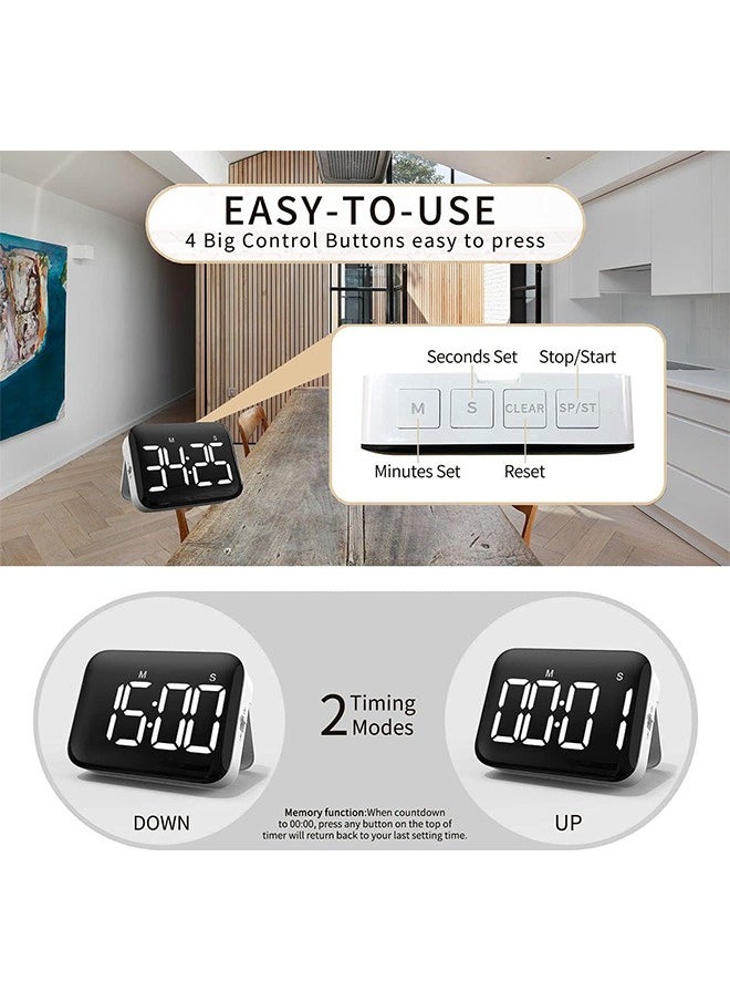 Garlo Digital Kitchen Timer - Magnetic Countdown Count Up Timer with Large LED Display, 2 Brightness, Loud Volume, Easy for Cooking and for Kids Teachers and Seniors to Use (Batteries Not Included)  - Image 3