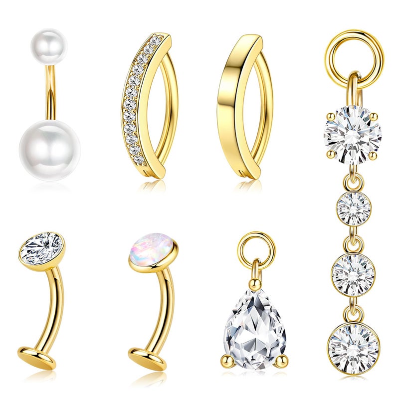 JeryWe Floating Belly Button Ring ðƒðšð§ð ð¥ðž Hypoallergenic Surgical Stainless Steel belly rings for Women CZ Pearl Clicker Navel Piercing Jewelry Pack Navel Rings Body Jewelry 14K Gold Plated 10MM - Image 1