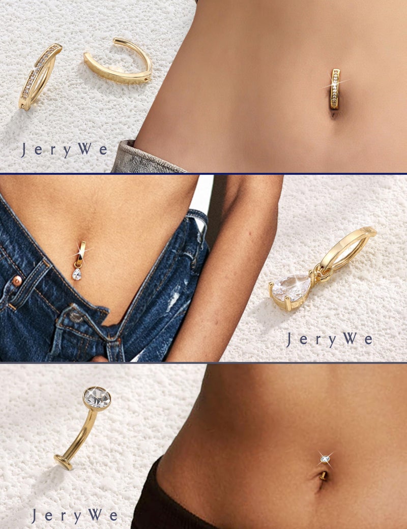 JeryWe Floating Belly Button Ring ðƒðšð§ð ð¥ðž Hypoallergenic Surgical Stainless Steel belly rings for Women CZ Pearl Clicker Navel Piercing Jewelry Pack Navel Rings Body Jewelry 14K Gold Plated 10MM - Image 2
