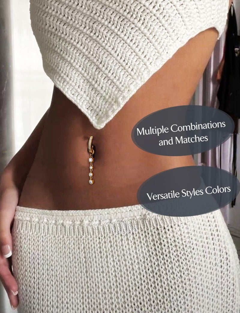 JeryWe Floating Belly Button Ring ðƒðšð§ð ð¥ðž Hypoallergenic Surgical Stainless Steel belly rings for Women CZ Pearl Clicker Navel Piercing Jewelry Pack Navel Rings Body Jewelry 14K Gold Plated 10MM - Image 4