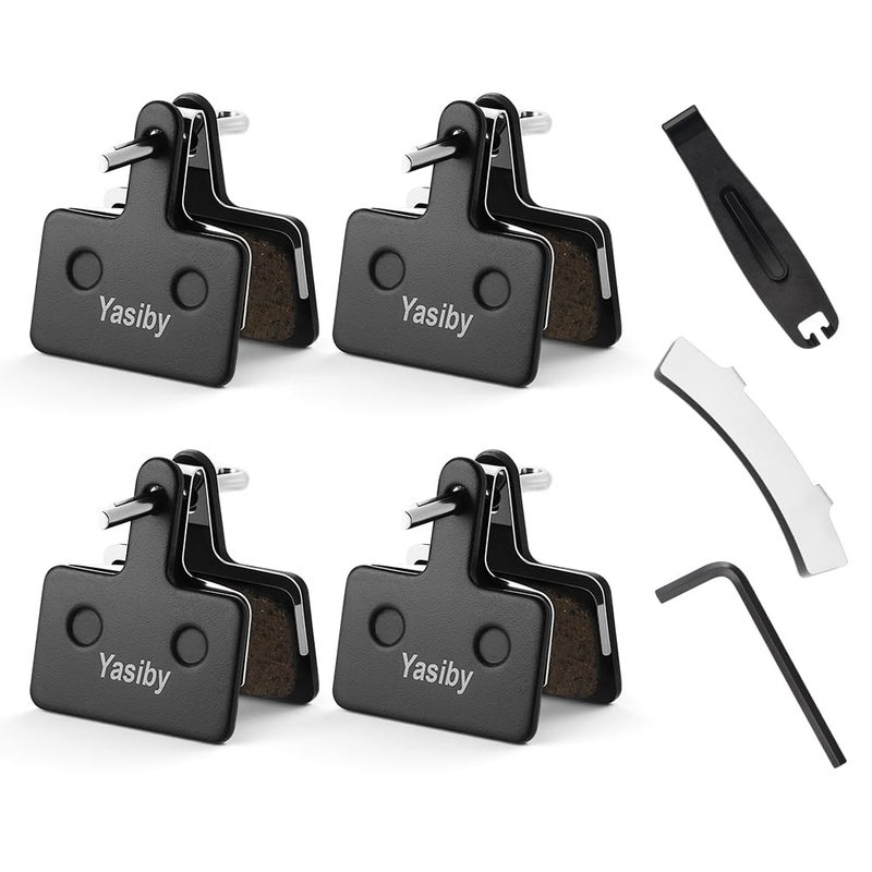 Yasiby Bike Brake Pads, 4 Pairs Disc Brake Pads High-Performance with Installation Tools, Premium Semi-Metallic & Organic Resin MTB Bicycle Brake Pads Replacement Compatible with TRP Tektro Shimano Deore Br - Image 1