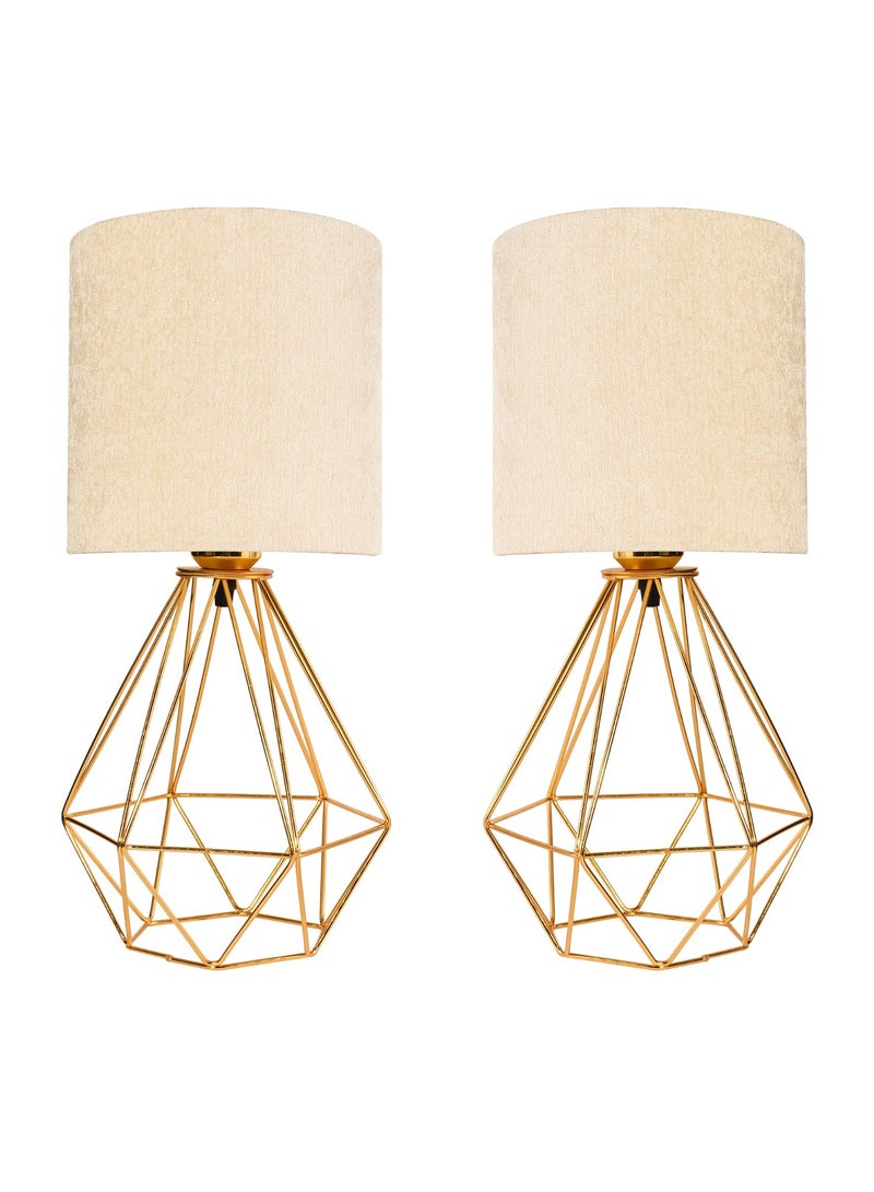 الروضة للإضاءة مجموعة من مصابيح الطاولة شكل ماسة - اباجورة مودرن لغرف النوم والمعيشة | اللون: دهبى × بيج | المقاس: 45x25x25 سم