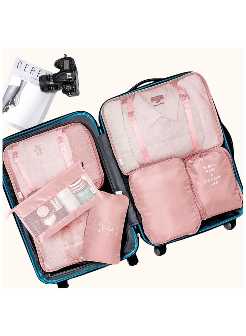 LIMOS 7 Pcs Travel Luggage Packing Organizers Set with Toiletry Bag (Pink) - Image 2