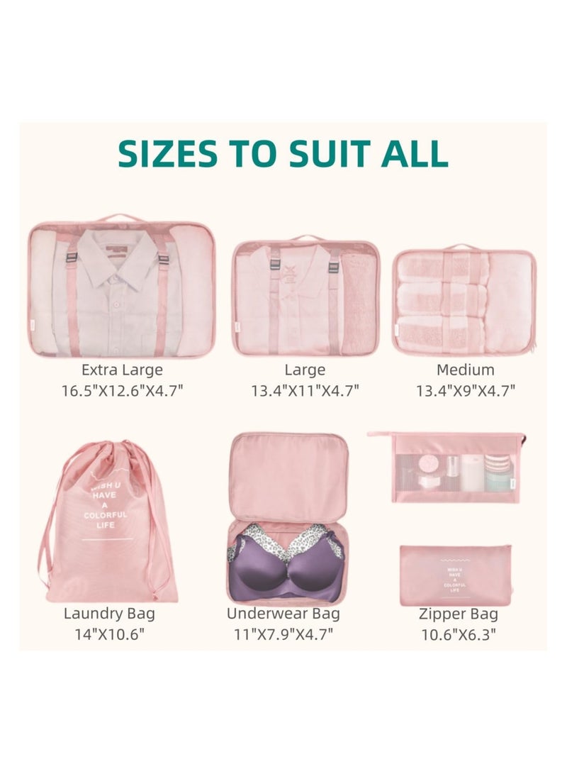 LIMOS 7 Pcs Travel Luggage Packing Organizers Set with Toiletry Bag (Pink) - Image 3