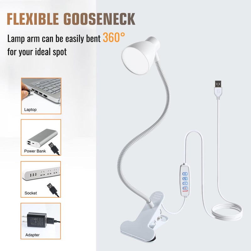 CeSunlight Clamp Desk Lamp, Clip on Reading Light, 3000K-6500K Adjustable Color Temperature, Multiple Illumination Modes, CRI>90, 6Watts (Adapter Included) - Image 5
