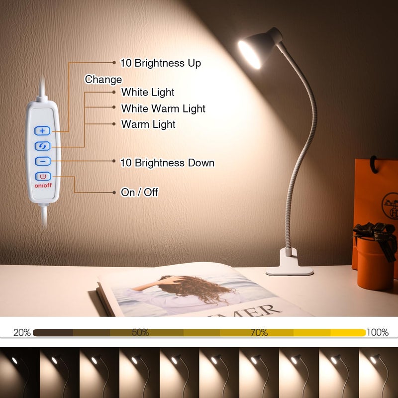CeSunlight Clamp Desk Lamp, Clip on Reading Light, 3000K-6500K Adjustable Color Temperature, Multiple Illumination Modes, CRI>90, 6Watts (Adapter Included) - Image 3