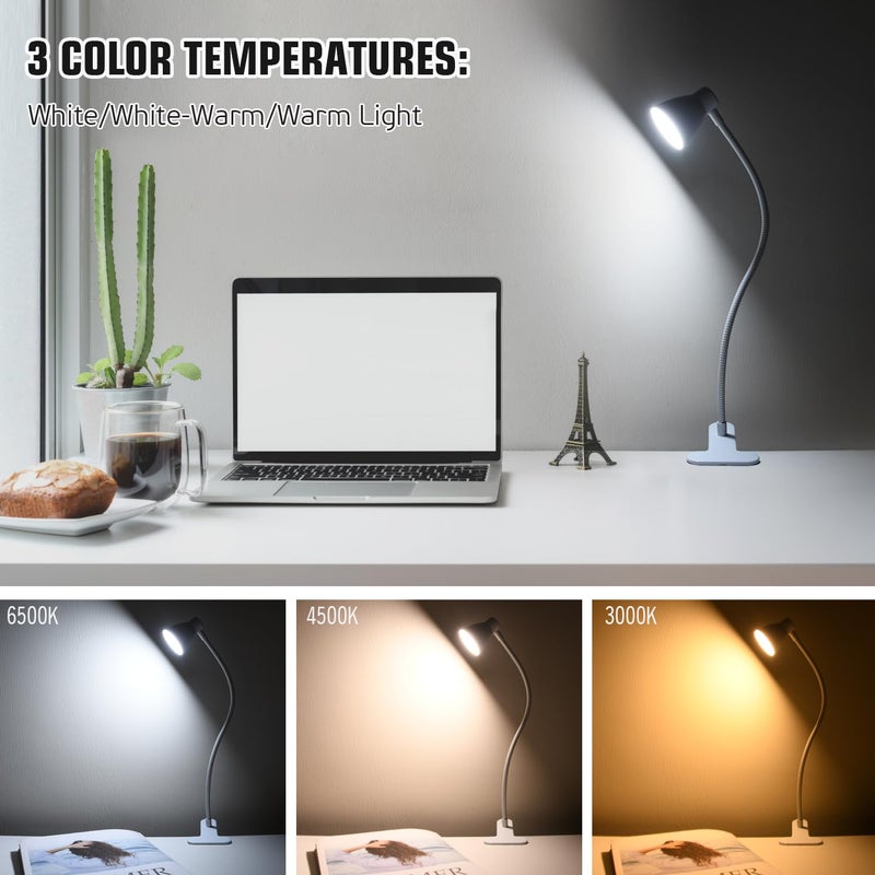 CeSunlight Clamp Desk Lamp, Clip on Reading Light, 3000K-6500K Adjustable Color Temperature, Multiple Illumination Modes, CRI>90, 6Watts (Adapter Included) - Image 2