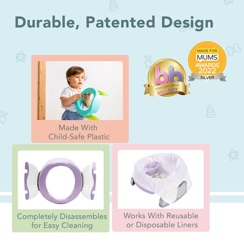 Kalencom Potette Plus 2-in-1 Travel Potty and Trainer Seat - Dual-Purpose Potty Training Toilet Seat - Portable Potty for Toddler Travel - With Durable, Lock-In Legs and Splash Guard - Plum - Image 3