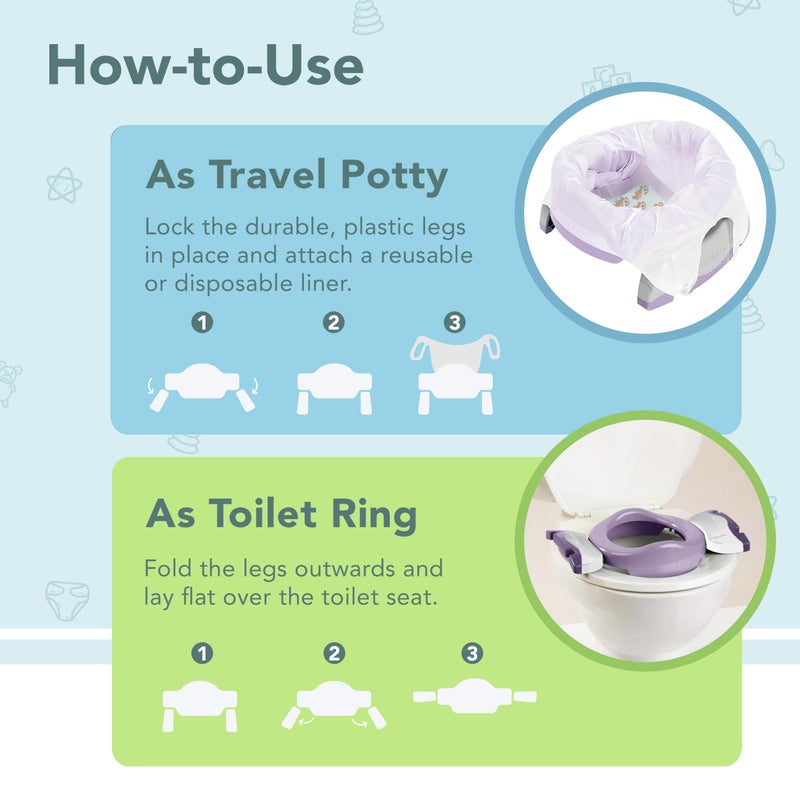 Kalencom Potette Plus 2-in-1 Travel Potty and Trainer Seat - Dual-Purpose Potty Training Toilet Seat - Portable Potty for Toddler Travel - With Durable, Lock-In Legs and Splash Guard - Plum - Image 5