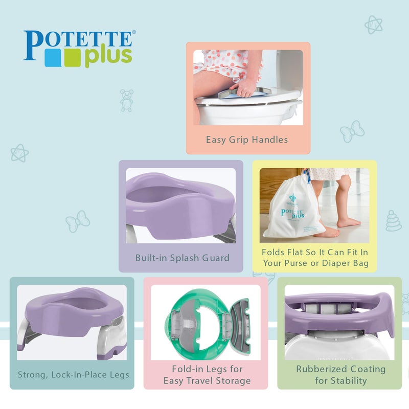 Kalencom Potette Plus 2-in-1 Travel Potty and Trainer Seat - Dual-Purpose Potty Training Toilet Seat - Portable Potty for Toddler Travel - With Durable, Lock-In Legs and Splash Guard - Plum - Image 2