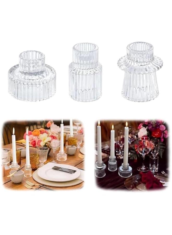 HOOKOR Candlestick Holders Set of 3 Glass Candle Holders for Taper Candles,Pillar Candles and Tealight Candles,for Table Centerpieces, Wedding Decor and Dinner Party (White) - Image 1