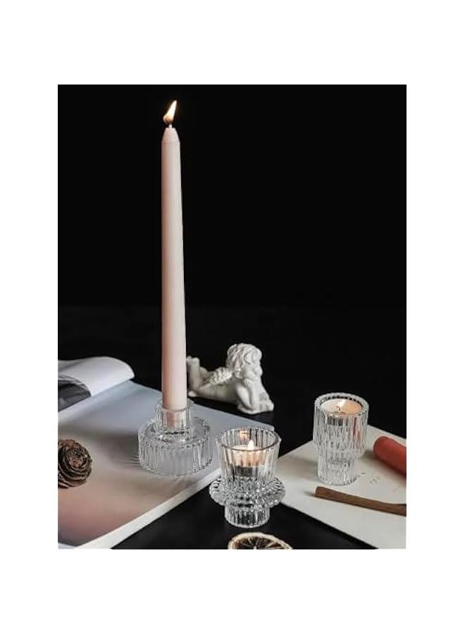 HOOKOR Candlestick Holders Set of 3 Glass Candle Holders for Taper Candles,Pillar Candles and Tealight Candles,for Table Centerpieces, Wedding Decor and Dinner Party (White) - Image 5