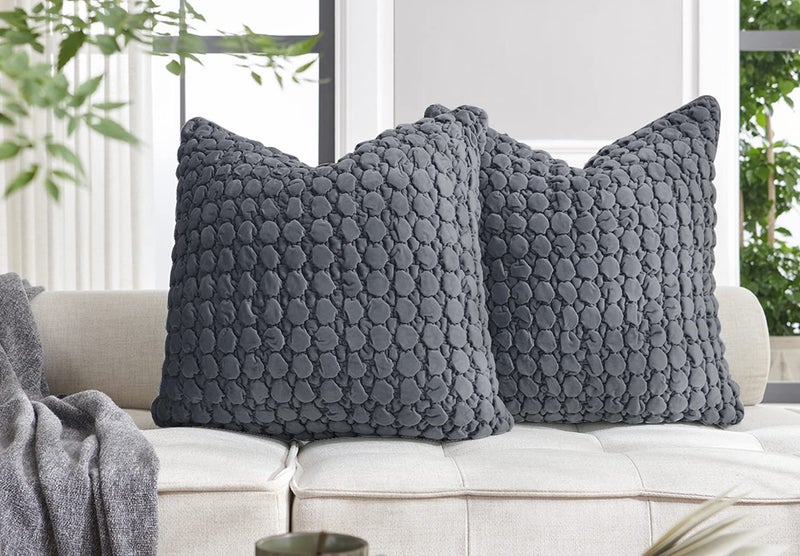 COCOPLOCEUS 1 Piece Euro Sham Boho 24x24 Pillow Covers Decorative Farmhouse Pillow Covers Velvet Square Cushion Covers Soft Bubble Texture for Couch Sofa Bed Bedroom Car Living Room  Drak Gray - Image 4