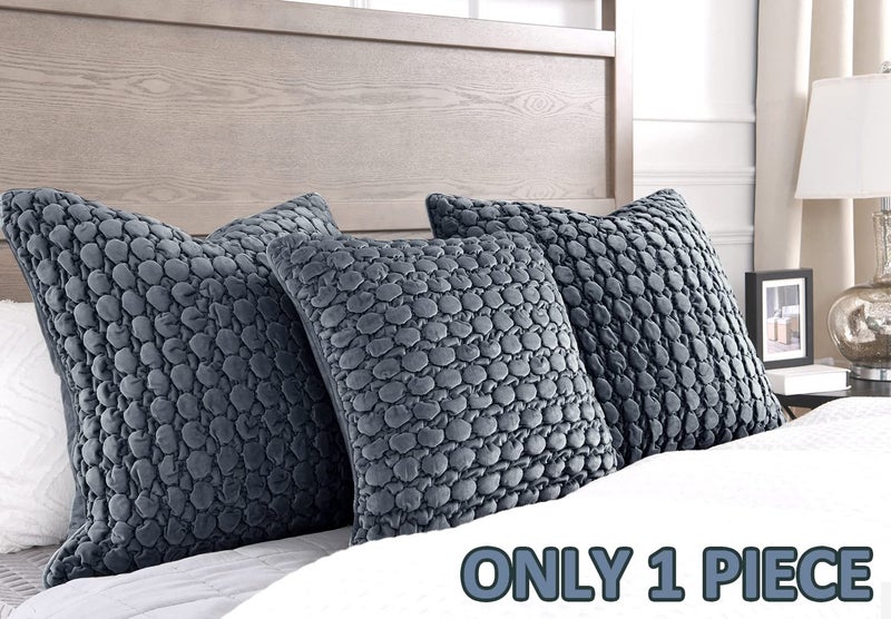 COCOPLOCEUS 1 Piece Euro Sham Boho 24x24 Pillow Covers Decorative Farmhouse Pillow Covers Velvet Square Cushion Covers Soft Bubble Texture for Couch Sofa Bed Bedroom Car Living Room  Drak Gray - Image 2
