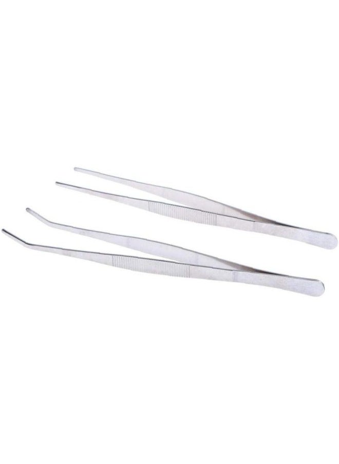 silvercnc 2 PCS Silver Stainless Steel Straight and Curved Nippers Tweezers Feeding Tongs for Reptile Snakes Lizards Spider  - Image 1