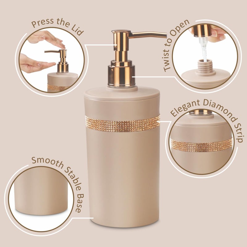 NAYASA حامل صابون نايازا سافير | مجموعة من 2 | موزع صابون مع مضخة | موزع صابون للمطبخ | ملحقات الحمام | بيج - Image 4