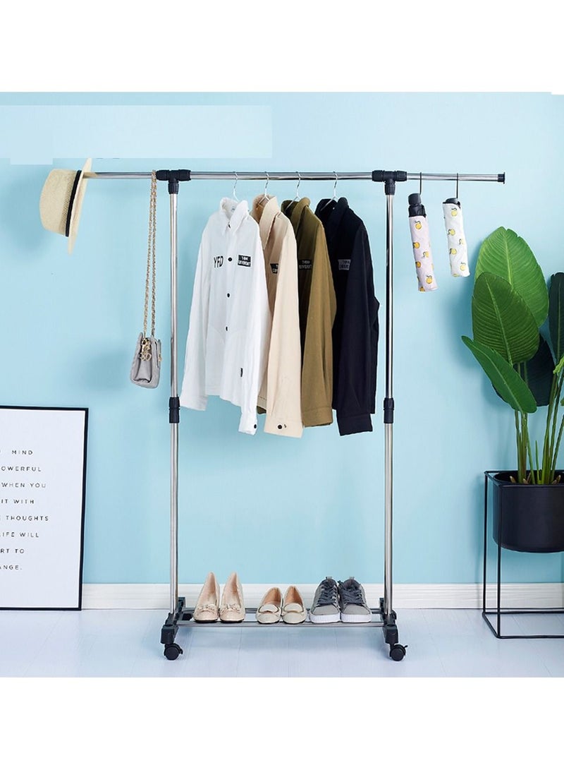 Adjustable Rolling Steel Cloth Hanger Organizer Garment Rack Heavy Duty Rail with Wheel Clothes Storage  - Image 1