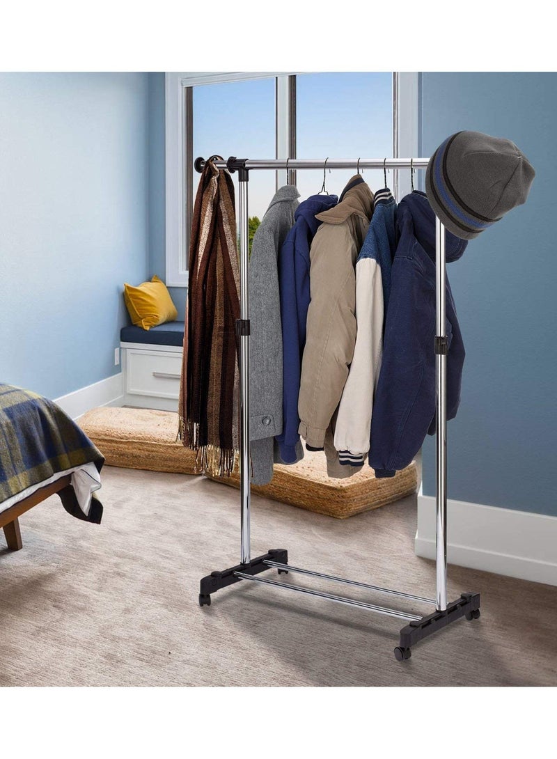 Adjustable Rolling Steel Cloth Hanger Organizer Garment Rack Heavy Duty Rail with Wheel Clothes Storage  - Image 3