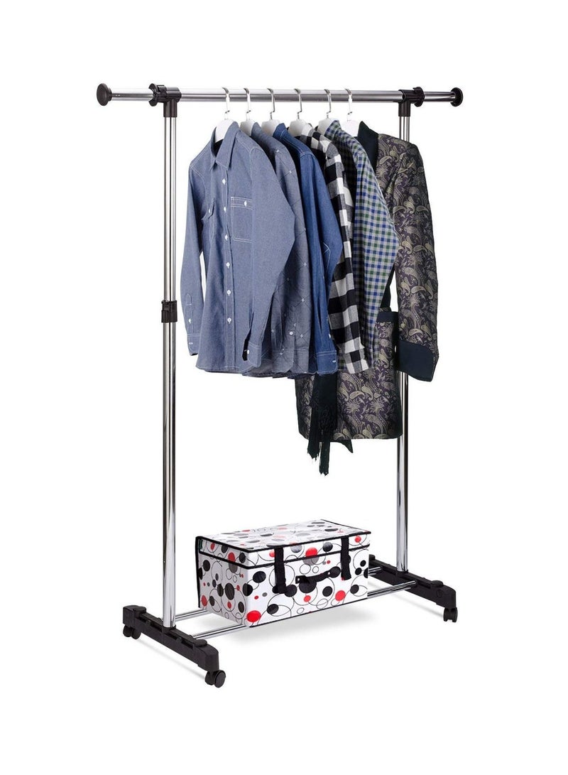 Adjustable Rolling Steel Cloth Hanger Organizer Garment Rack Heavy Duty Rail with Wheel Clothes Storage  - Image 2