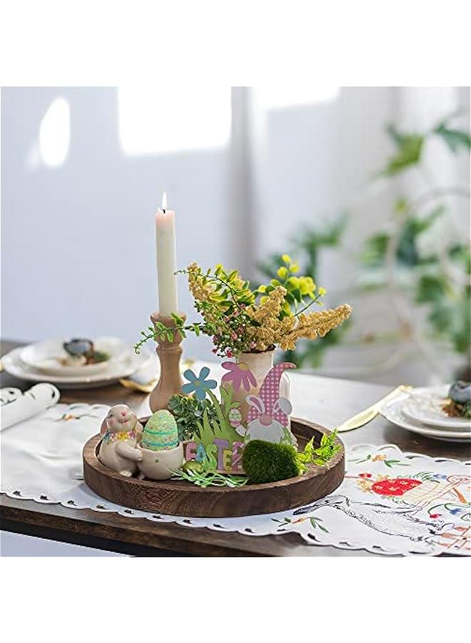 Round Wood Candle Tray: Rustic Wooden Candle Holder Distressed Pillar Stand Farmhouse Tea Light Plate Base for Living Room Coffee Table Centerpiece for Kitchen Counter Bathroom Home Decor,11.8 - Image 2