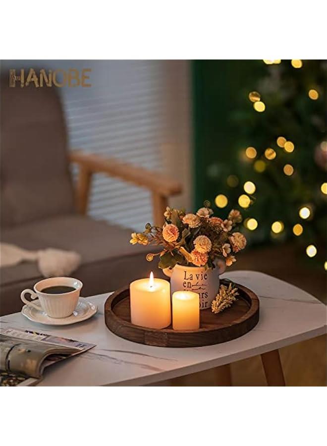 Round Wood Candle Tray: Rustic Wooden Candle Holder Distressed Pillar Stand Farmhouse Tea Light Plate Base for Living Room Coffee Table Centerpiece for Kitchen Counter Bathroom Home Decor,11.8 - Image 3