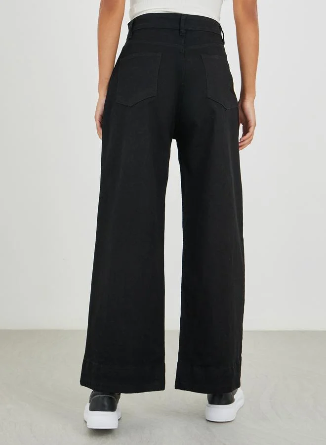 Styli Styli Solid Wide Leg Jeans with Pintuck Detail