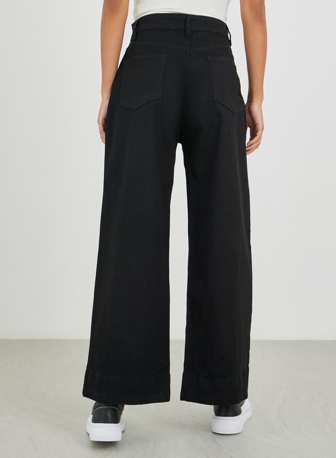 Styli Solid Wide Leg Jeans with Pintuck Detail - Image 4