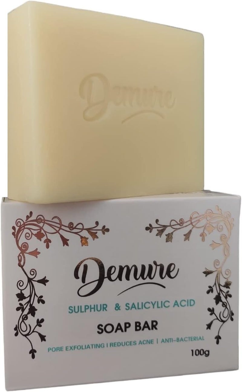 Demure Sulphur and Salicylic Acid Exfoliating Soap Bar Pore Exfoliating Reduces Acne Soothing and Moisturising Softening Skin AntiBlemish