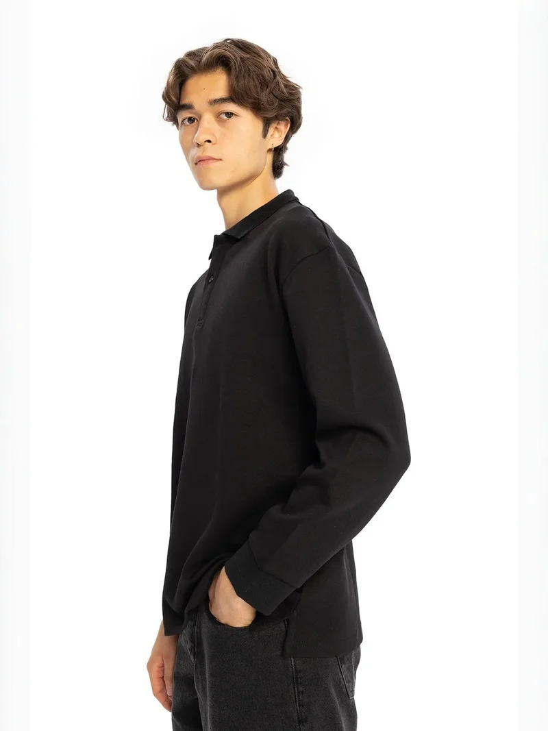 Giesto Black GIESTO Regular Fit Polo Collar Button T-Shirt for Men | Best Price UAE