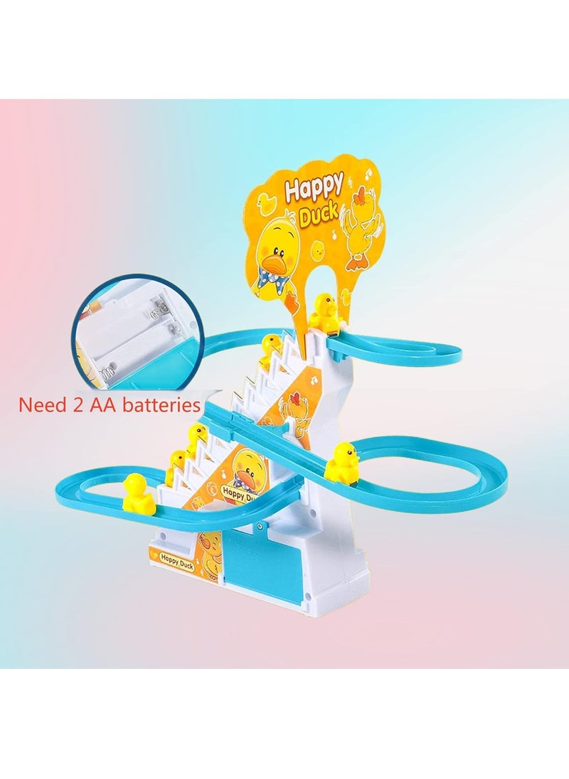 RATSAW - Small Duck Climbing Stairs Toy Electric Duck Roller Coaster Toy Set With LED Flashing Lights and Music Duck Track Slide Toy Race Track Set for Kids Children 9Pcs Ducks - Image 1