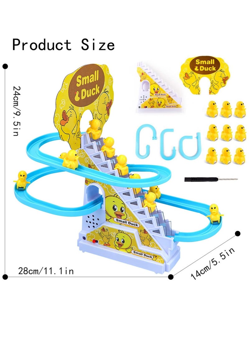 RATSAW - Small Duck Climbing Stairs Toy Electric Duck Roller Coaster Toy Set With LED Flashing Lights and Music Duck Track Slide Toy Race Track Set for Kids Children 9Pcs Ducks - Image 1