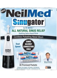 NeilMed NeilMed Sinugator Cordless Pulsating Nasal Irrigator (Dual Speed) with 30 Premixed Packets and 3 AA Batteries - Black (Pack of 1) 