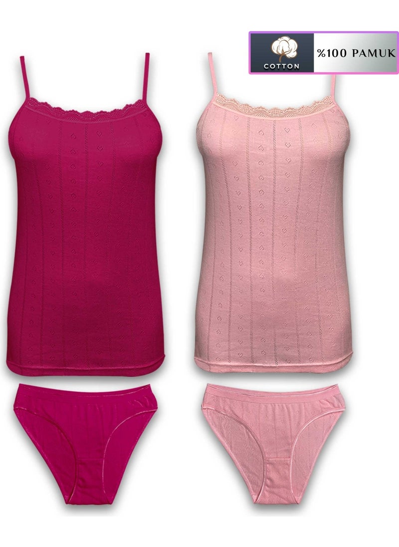 Laviyan Women's Undershirt and Panties Set, Underwear Set 2 Sets 4 Pieces, Jacquard, Tutku  - Image 1