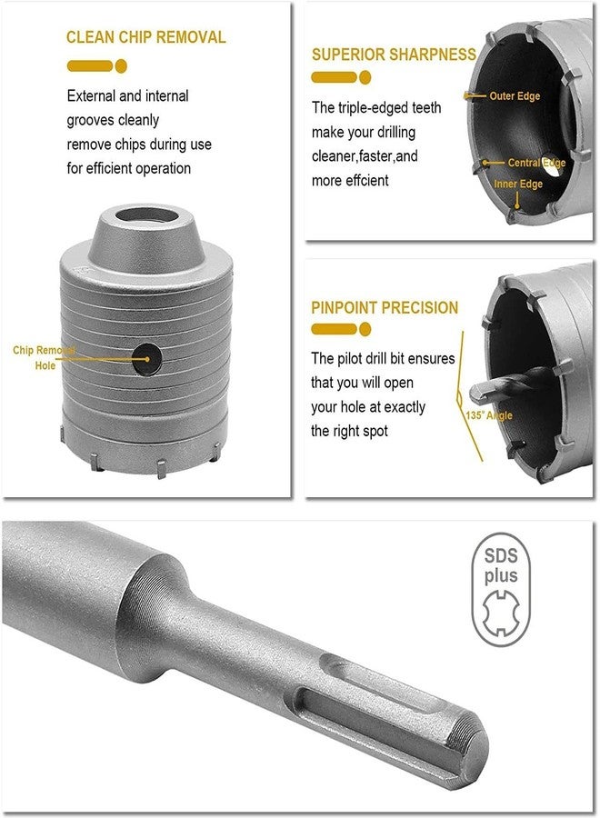 DUMDAAR 35mm SDS Plus Shank Hole Saw Cutter WITH 200mm rod Concrete Cement Stone cement Stone Wall Punch Reamer Air Conditioner Punch Hollow Drill Bit () - Image 2