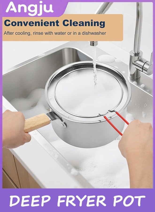 Angju Deep Fryer Pot with Basket and Handle, Stainless Steel Oil Strainer Pot with Lid, Small Tempura Deep Frying Pot, Portable Food Cooking Pot for Frying Fish Shrimp Chicken and Fries - Image 2