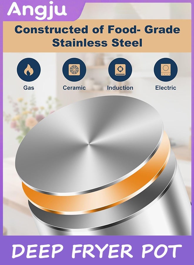 Angju Deep Fryer Pot with Basket and Handle, Stainless Steel Oil Strainer Pot with Lid, Small Tempura Deep Frying Pot, Portable Food Cooking Pot for Frying Fish Shrimp Chicken and Fries - Image 3