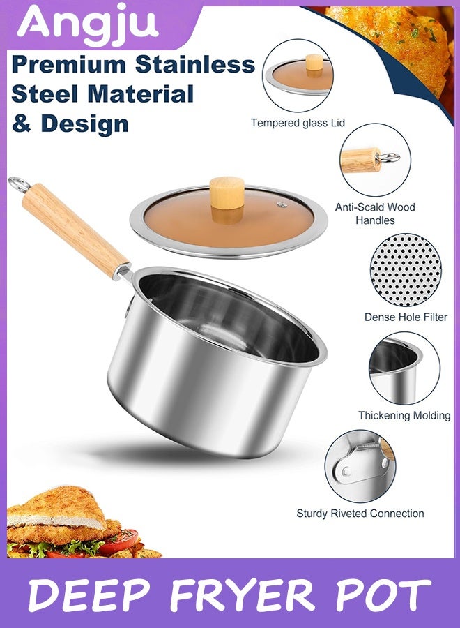 Angju Deep Fryer Pot with Basket and Handle, Stainless Steel Oil Strainer Pot with Lid, Small Tempura Deep Frying Pot, Portable Food Cooking Pot for Frying Fish Shrimp Chicken and Fries - Image 4
